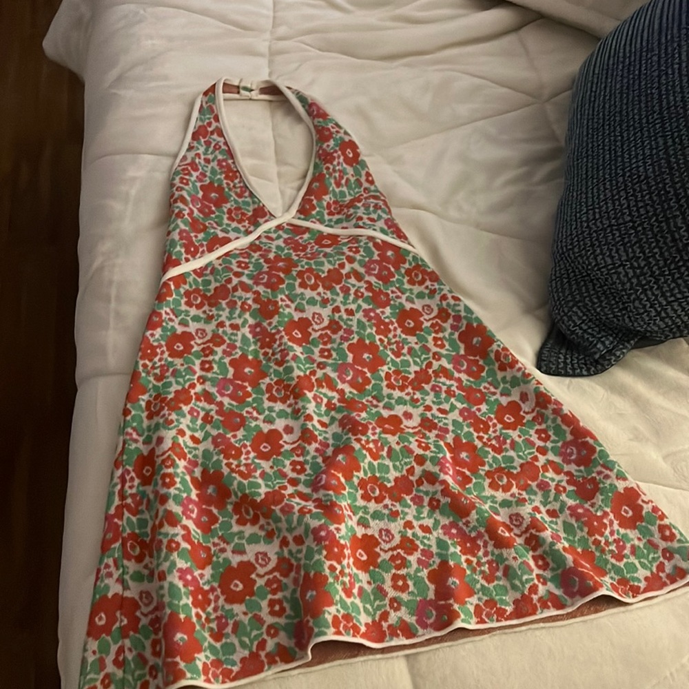 Zara Red and Green Floral One-Shoulder Dress